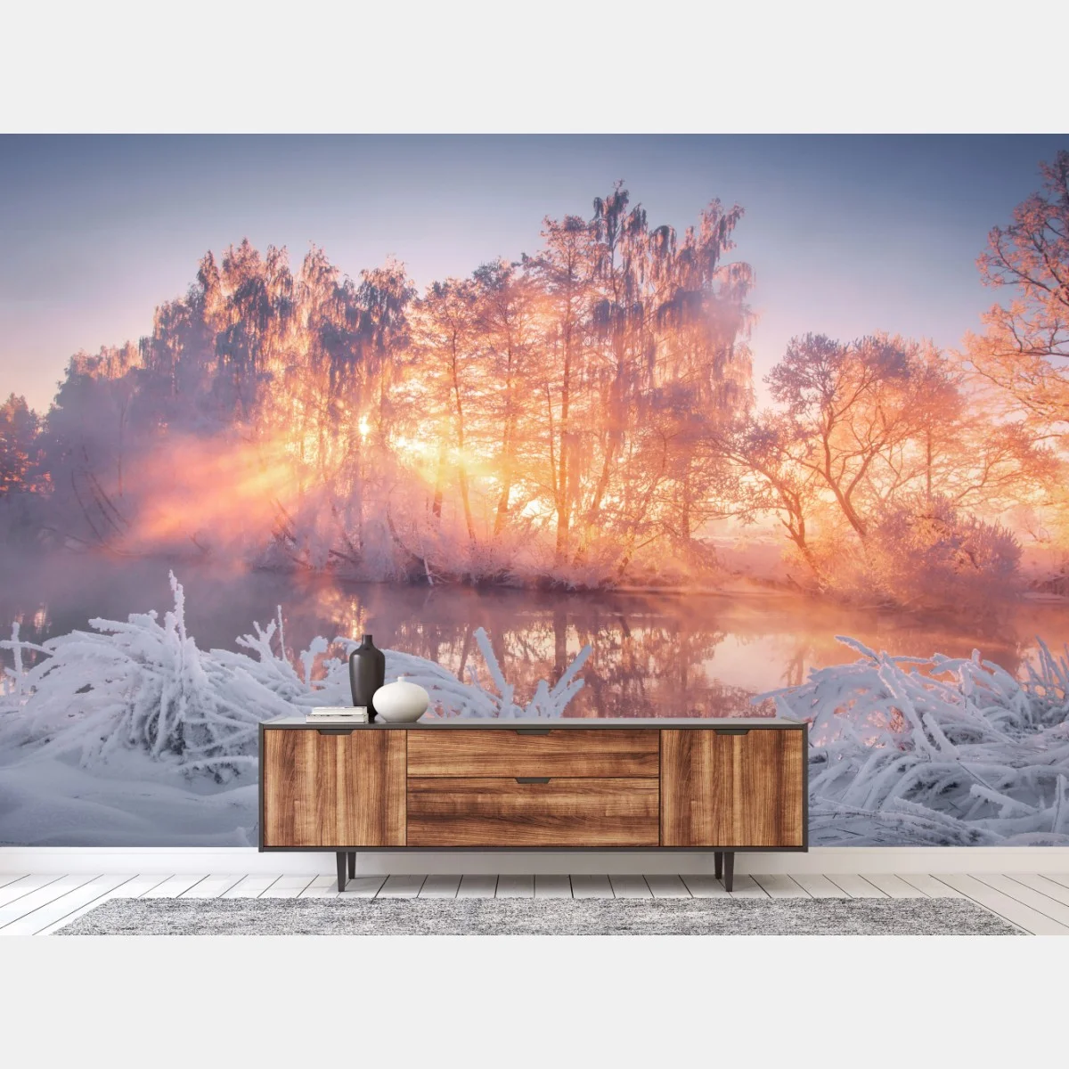 Carta da parati alba invernale sulle rive ghiacciate • Wallissimo® Carta da parati alba invernale sulle rive ghiacciate • Wallissimo®