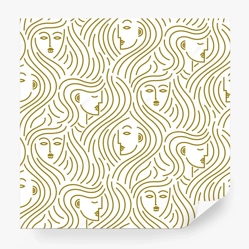 Carta da parati motivo dorato di volti femminili intrecciati