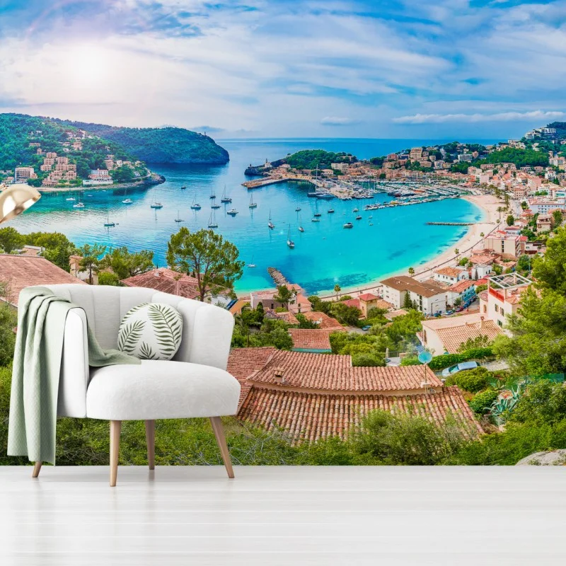 Carta da parati splendido panorama marino di Port de Sóller, Mallorca