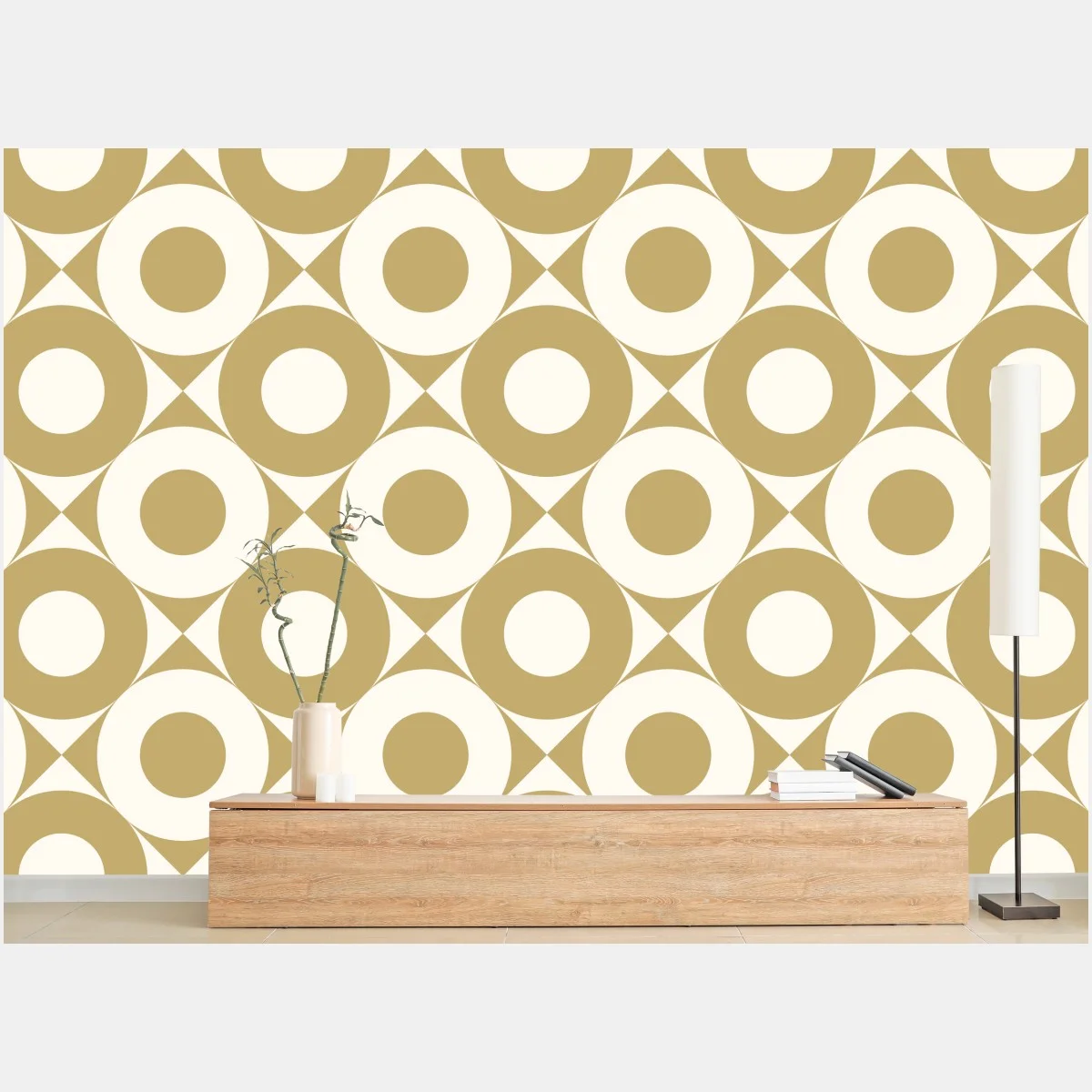 Carta da parati motivo geometrico retrò oro e avorio • Wallissimo® Carta da parati motivo geometrico retrò oro e avorio • Wallissimo®