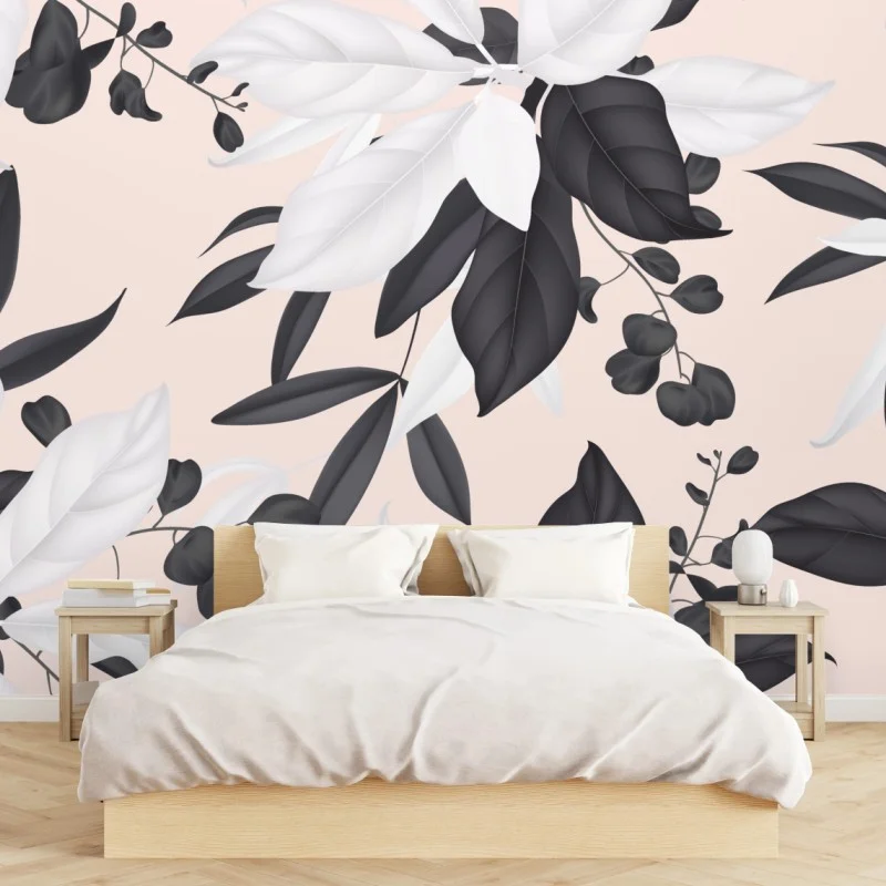 Carta da parati fogliame elegante su sfondo rosa