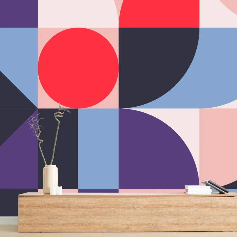 Carta da parati composizione geometrica dai toni vivaci