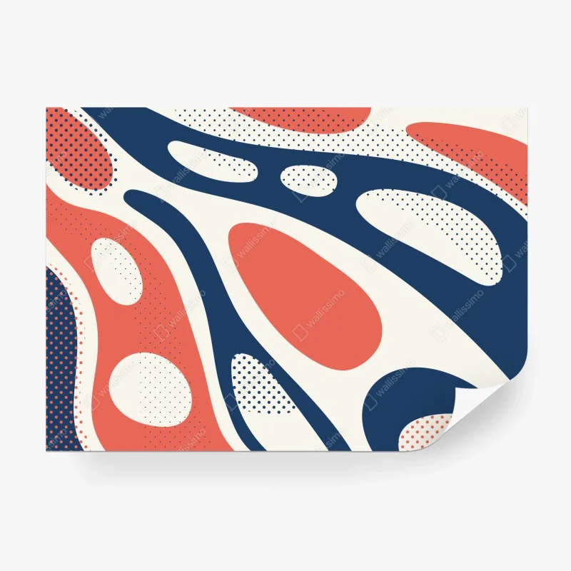 Carta da parati composizione astratta pop art in toni corallo e blu