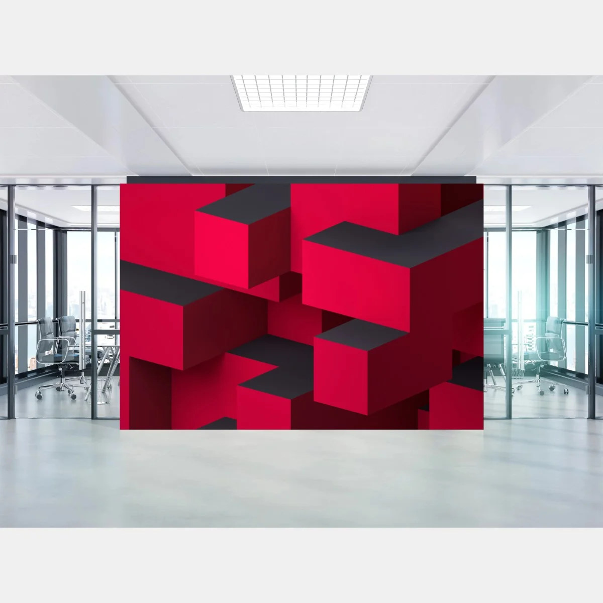 Carta da parati cubi geometrici rossi in composizione astratta • Wallissimo® Carta da parati cubi geometrici rossi in composizione astratta • Wallissimo®