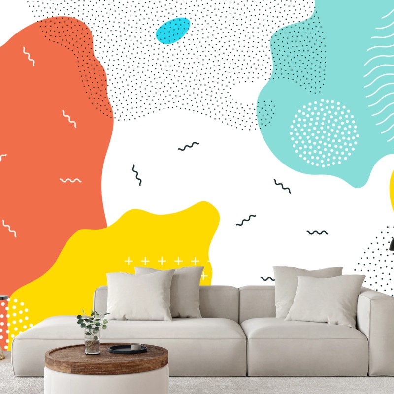 Carta da parati design astratto colorato in stile memphis