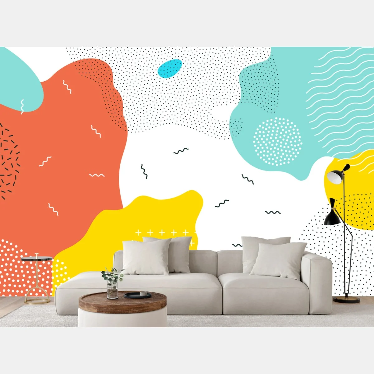 Carta da parati design astratto colorato in stile memphis • Wallissimo® Carta da parati design astratto colorato in stile memphis • Wallissimo®