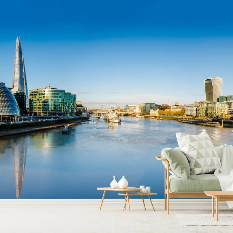 Carta da parati panorama urbano di Londra sul Tamigi • Wallissimo®
