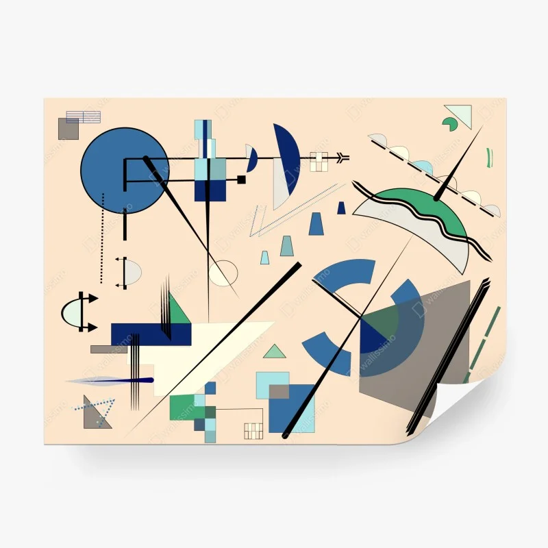Carta da parati composizione geometrica astratta in blu e verde
