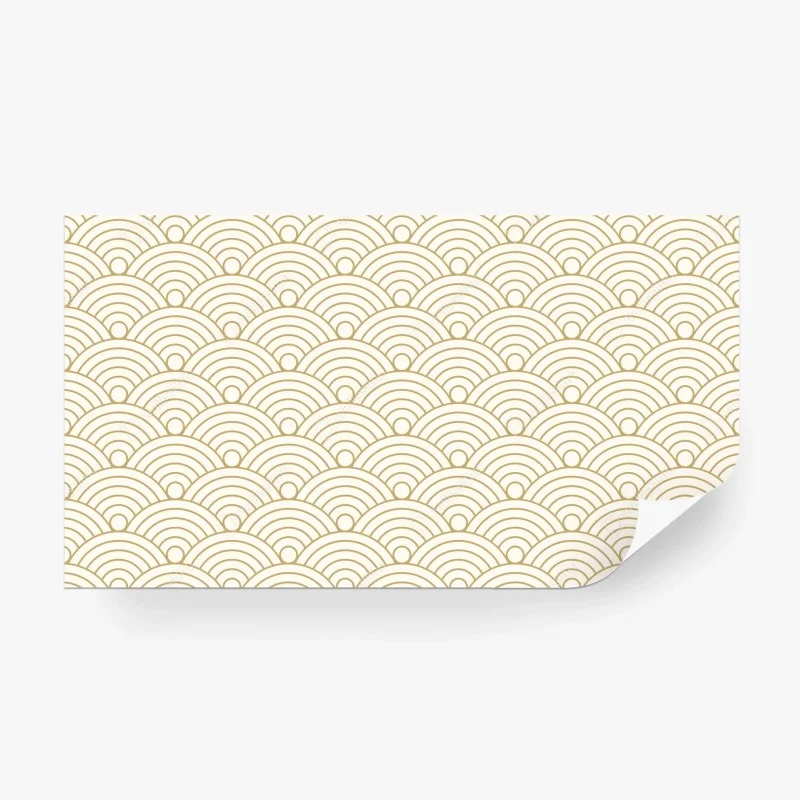 Carta da parati motivo onde giapponesi dorate su sfondo crema