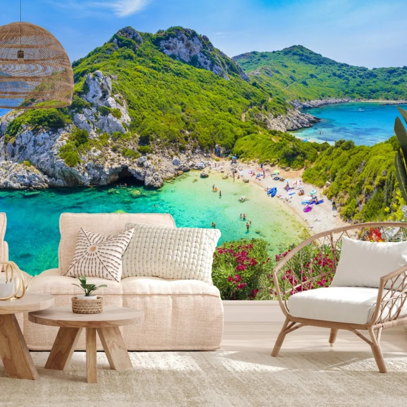 Carta da parati panorama incantevole di Porto Timoni, Corfù