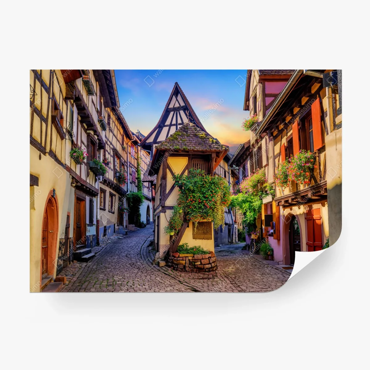 Carta da parati scorcio fiabesco tra le case a graticcio di Eguisheim • Wallissimo®
