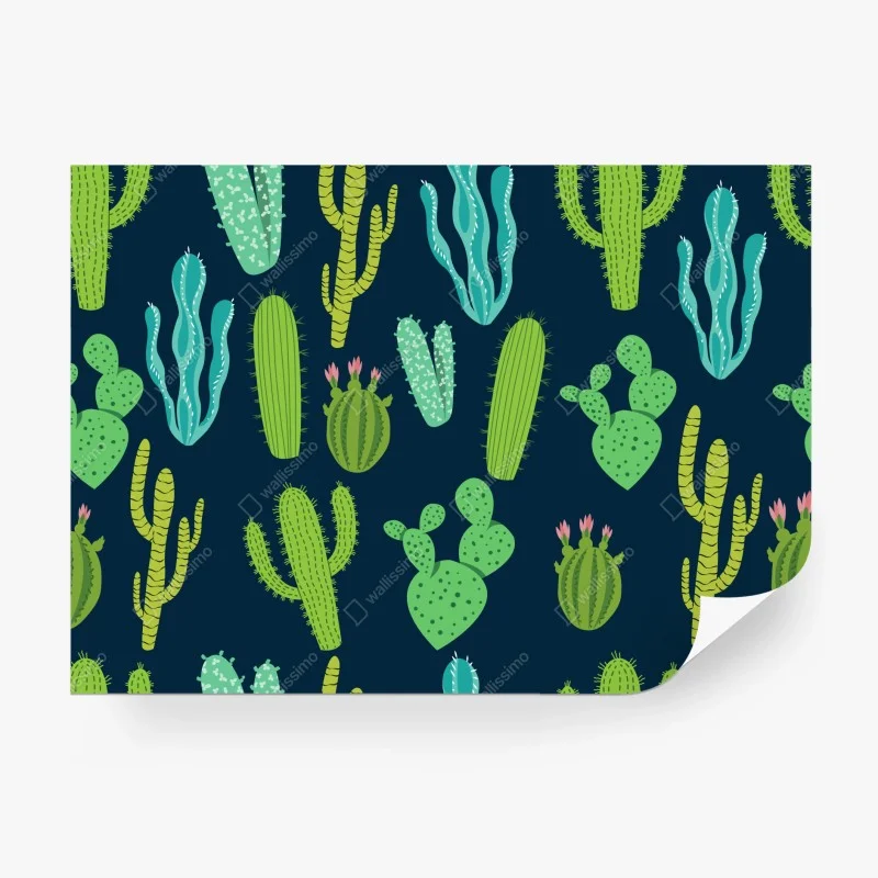 Carta da parati pattern di cactus e succulente in tonalità verdi