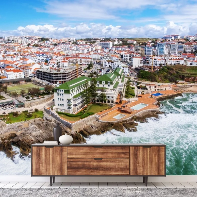 Carta da parati veduta costiera panoramica con onde e scogli