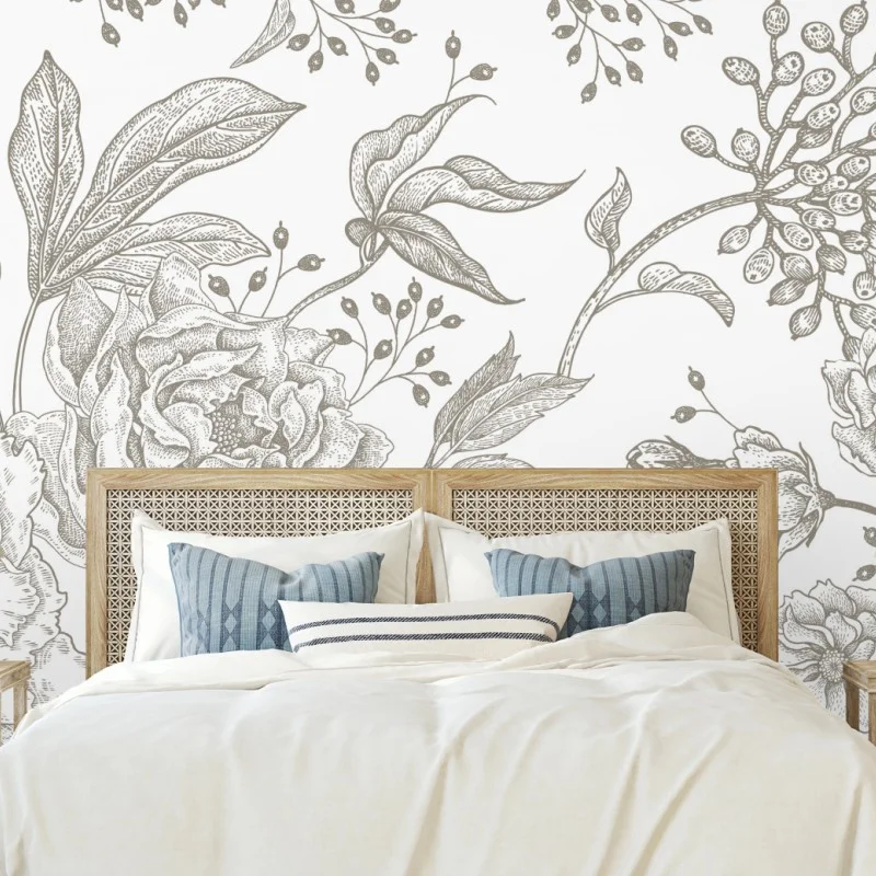 Carta da parati motivo floreale classico con peonie