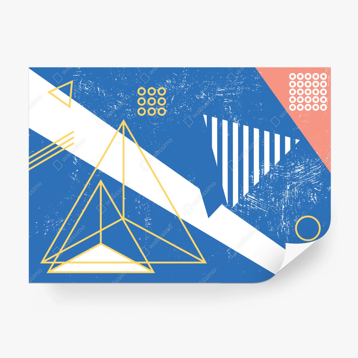 Carta da parati composizione geometrica blu e gialla in stile Memphis • Wallissimo®