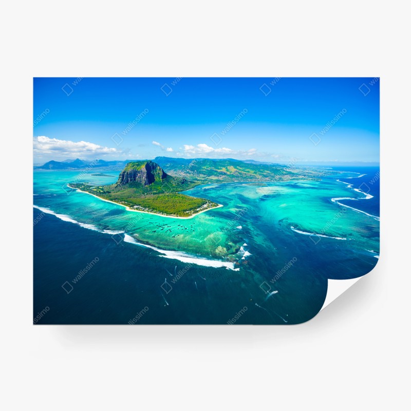 Carta da parati paesaggio aereo di Le Morne Brabant, Mauritius