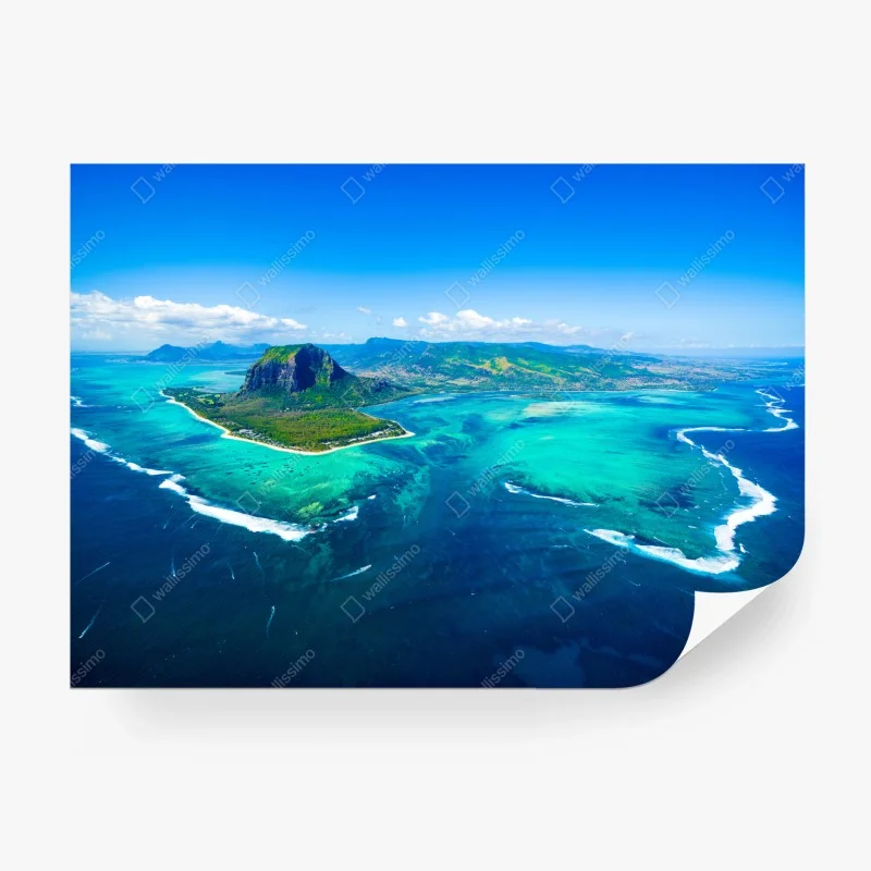 Carta da parati panorama aereo della laguna di Mauritius con Le Morne Brabant