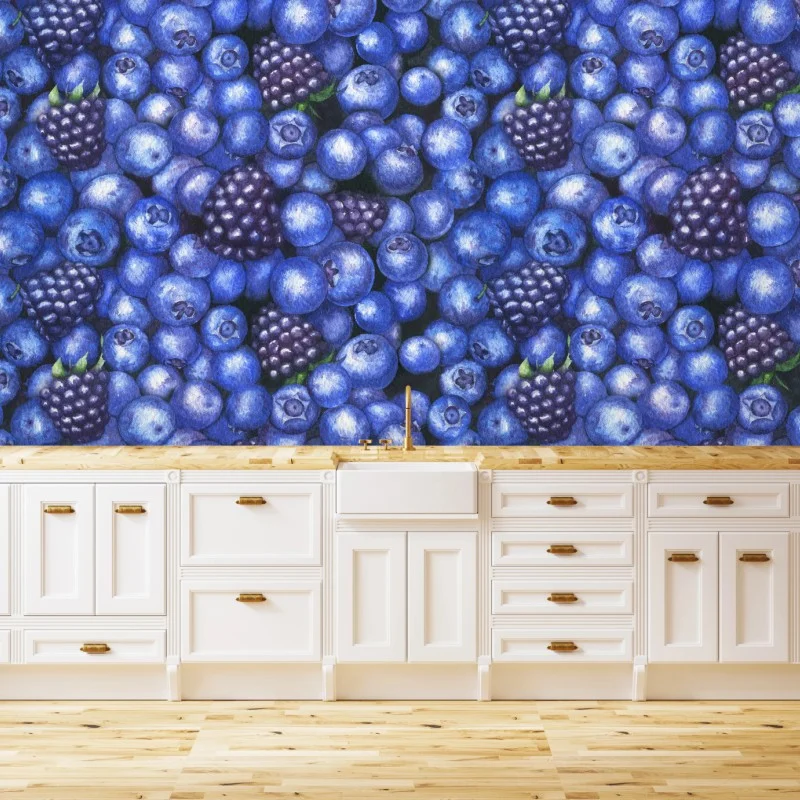 Carta da parati motivo mirtilli e more dipinti a mano