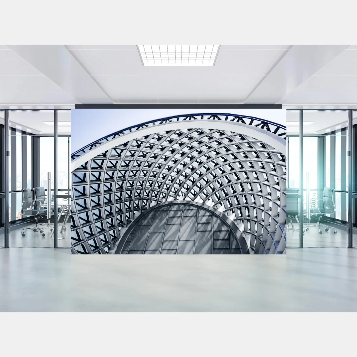 Carta da parati cupola geometrica: struttura moderna in vetro e acciaio • Wallissimo® Carta da parati cupola geometrica: struttura moderna in vetro e acciaio • Wallissimo®