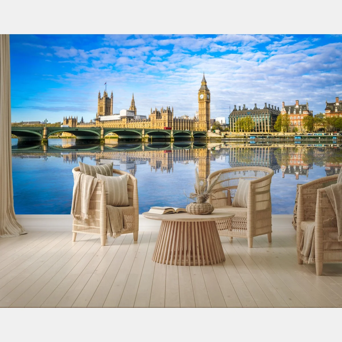 Carta da parati panorama sul Tamigi con Big Ben e palazzo di Westminster • Wallissimo® Carta da parati panorama sul Tamigi con Big Ben e palazzo di Westminster • Wallissimo®
