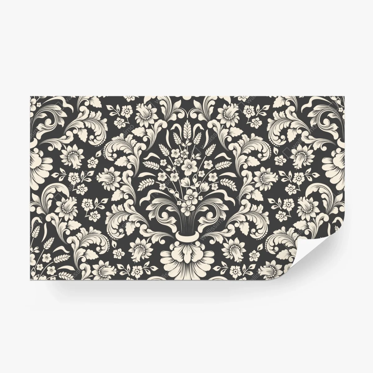 Carta da parati motivo damascato floreale elegante su sfondo scuro • Wallissimo® Carta da parati motivo damascato floreale elegante su sfondo scuro • Wallissimo®