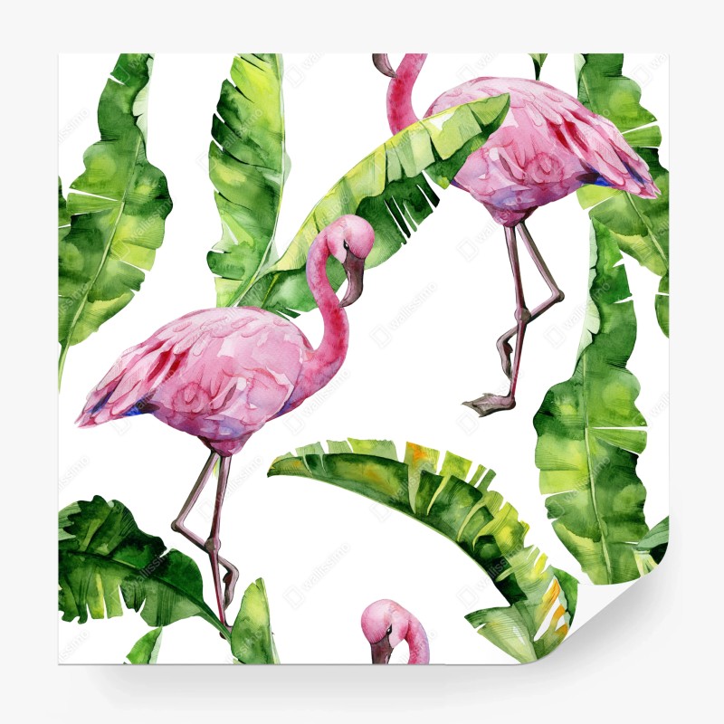 Carta da parati motivo tropicale di fenicotteri rosa