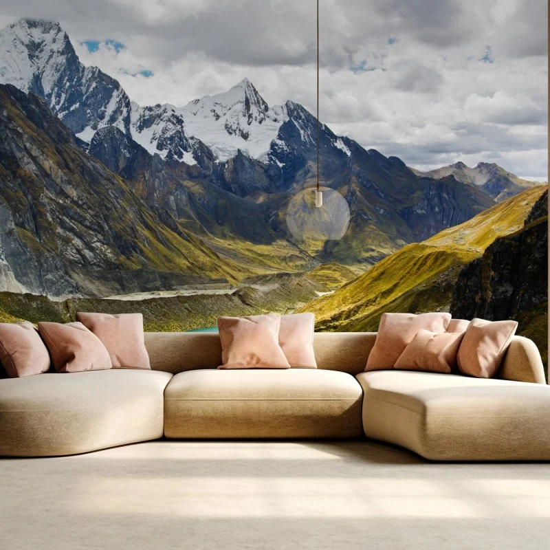 Carta da parati maestoso panorama montano sul lago turchese