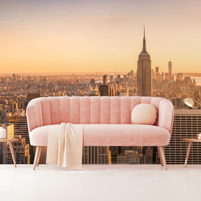 Carta da parati skyline di New York al tramonto dorato