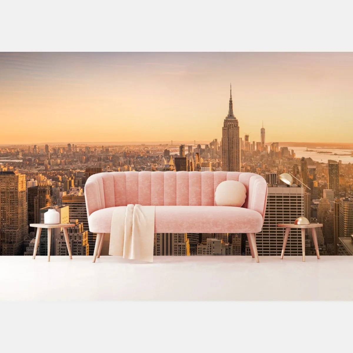 Carta da parati skyline di New York al tramonto dorato • Wallissimo® Carta da parati skyline di New York al tramonto dorato • Wallissimo®