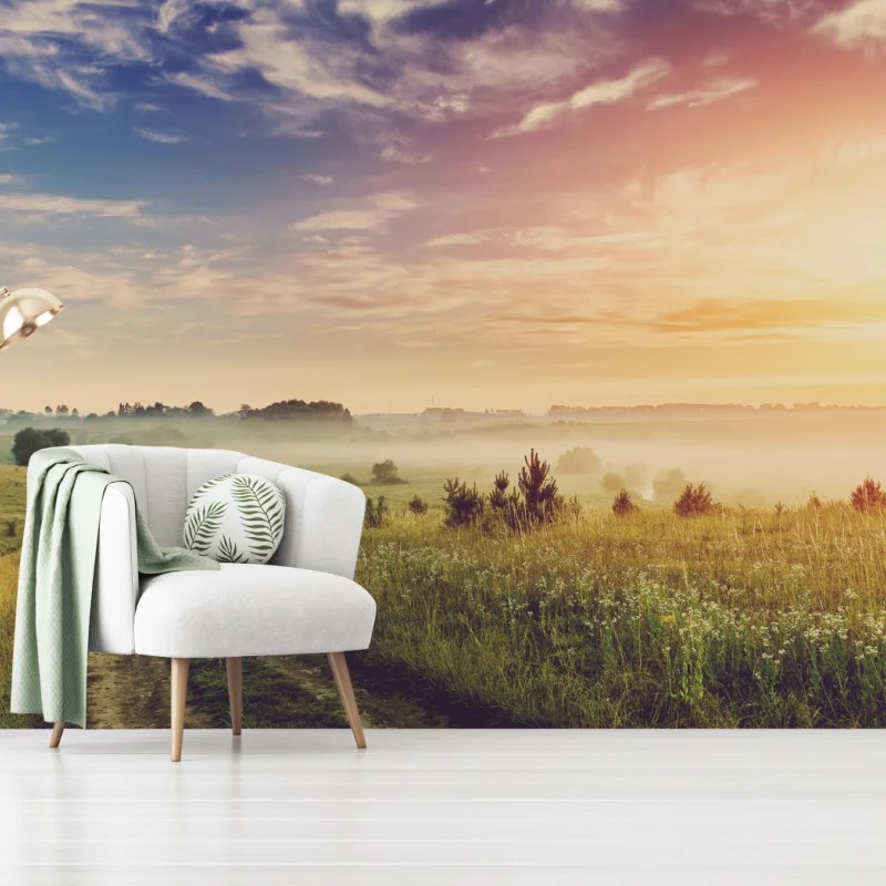 Carta da parati mattina nebbiosa nella campagna dorata