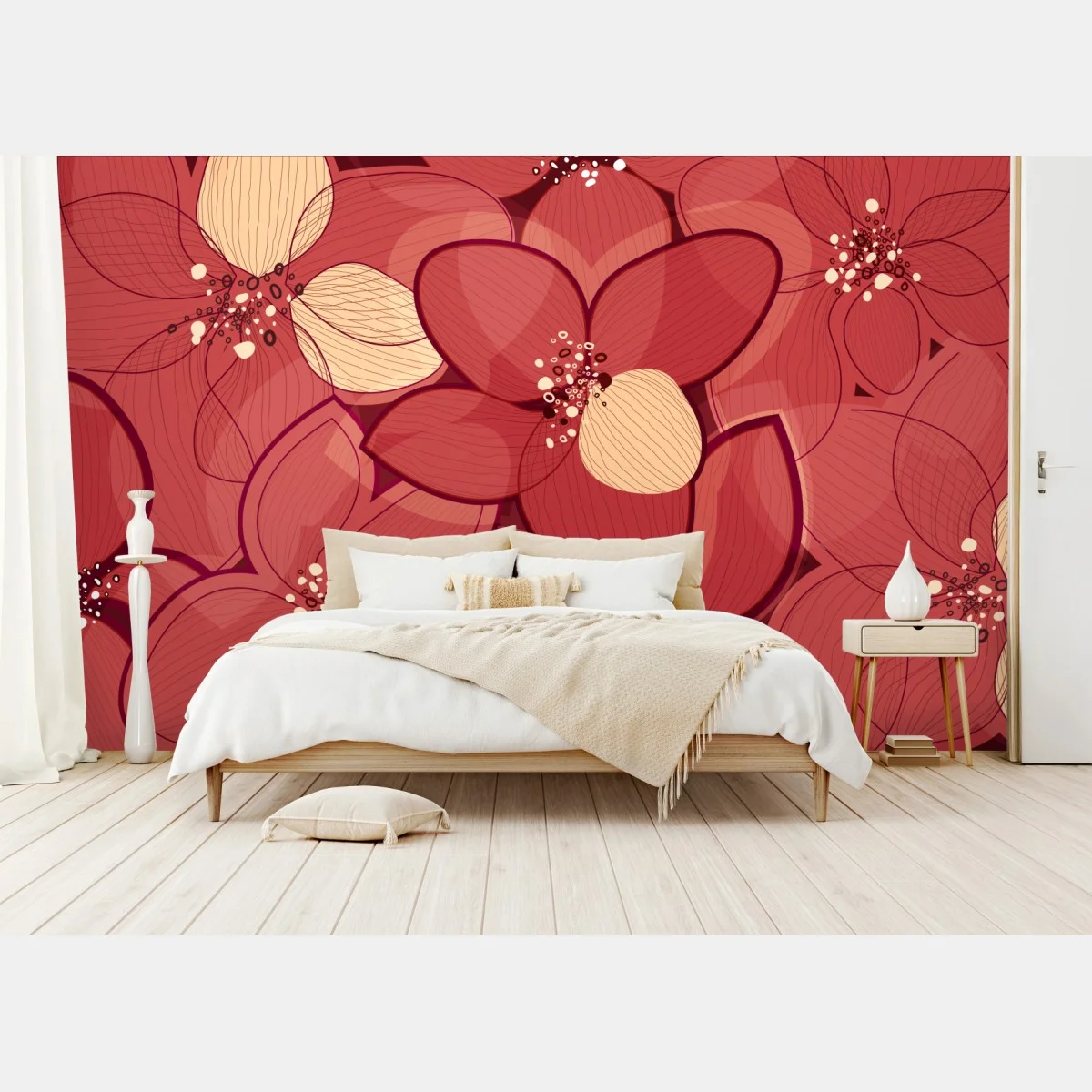 Carta da parati motivo floreale rosso elegante • Wallissimo® Carta da parati motivo floreale rosso elegante • Wallissimo®