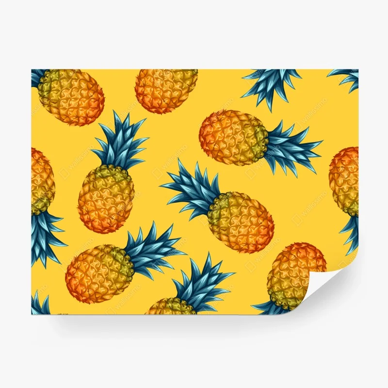 Carta da parati ananas tropicale su sfondo giallo