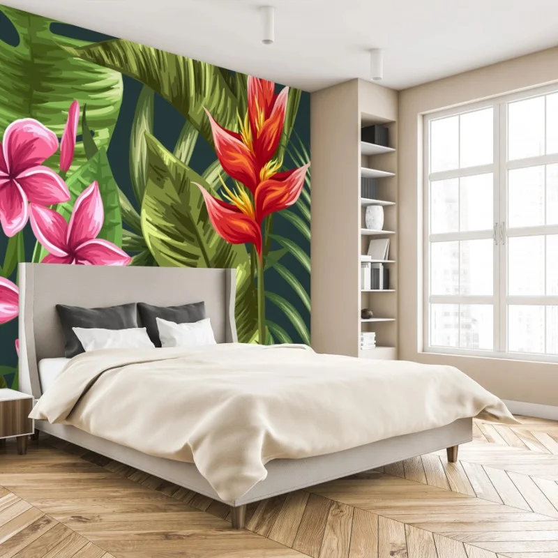 Carta da parati motivo tropicale floreale acquerellato