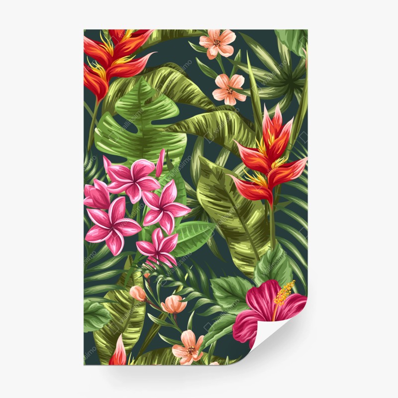 Carta da parati motivo tropicale floreale acquerellato