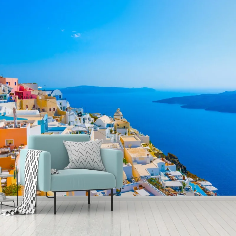 Carta da parati vista panoramica di Santorini sul mare