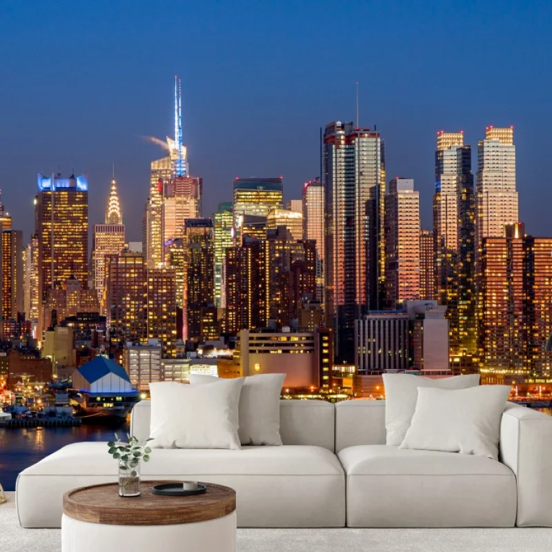 Carta da parati skyline notturna di New York, panoramica urbana