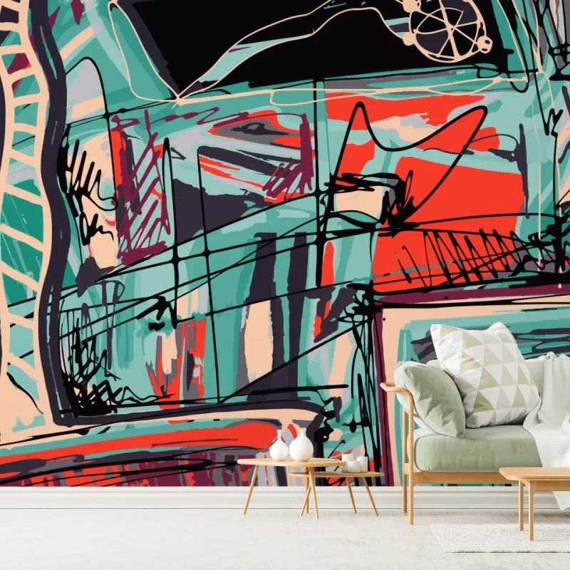 Carta da parati composizione astratta urbana colorata