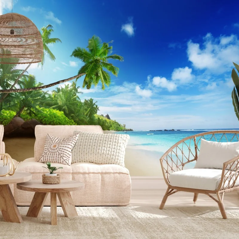 Carta da parati tramonto tropicale a Mahe, Seychelles
