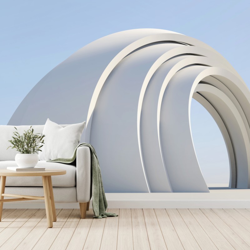 Carta da parati arco moderno minimalista su sfondo azzurro