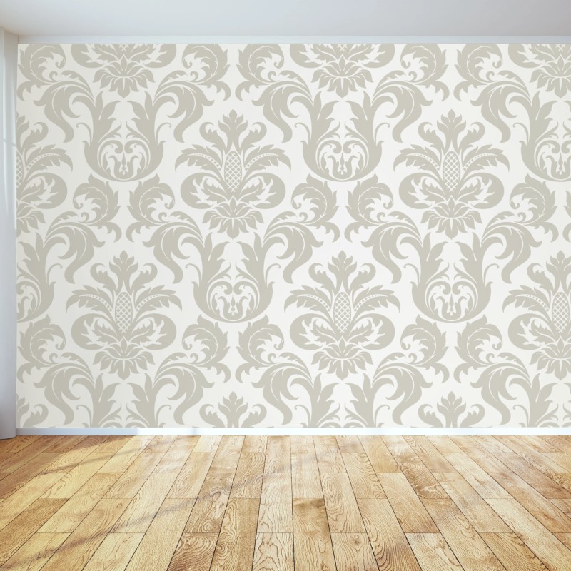 Carta da parati elegante motivo damascato beige e crema