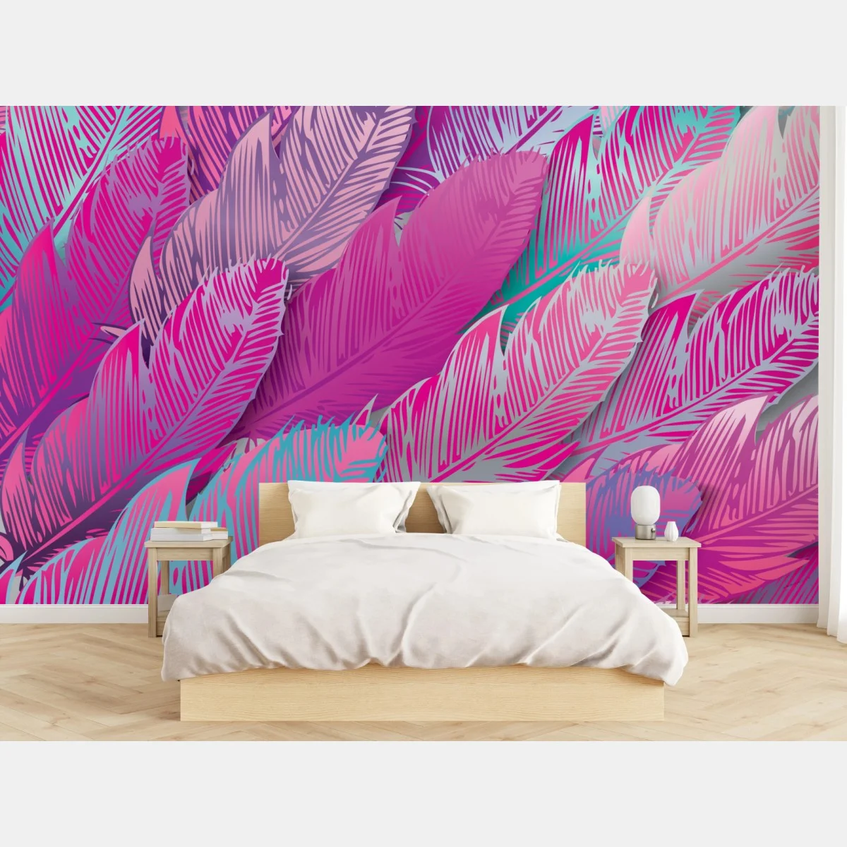 Carta da parati mosaico di piume iridescenti • Wallissimo® Carta da parati mosaico di piume iridescenti • Wallissimo®