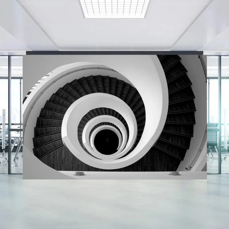 Carta da parati spirale architettonica in bianco e nero