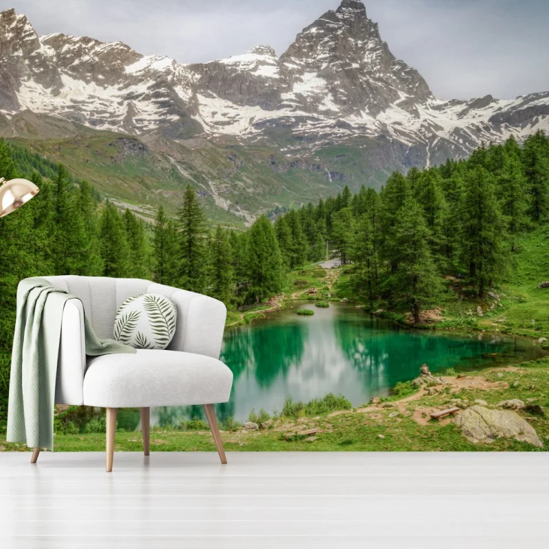 Carta da parati panorama alpino del Lago Blu a Cervinia