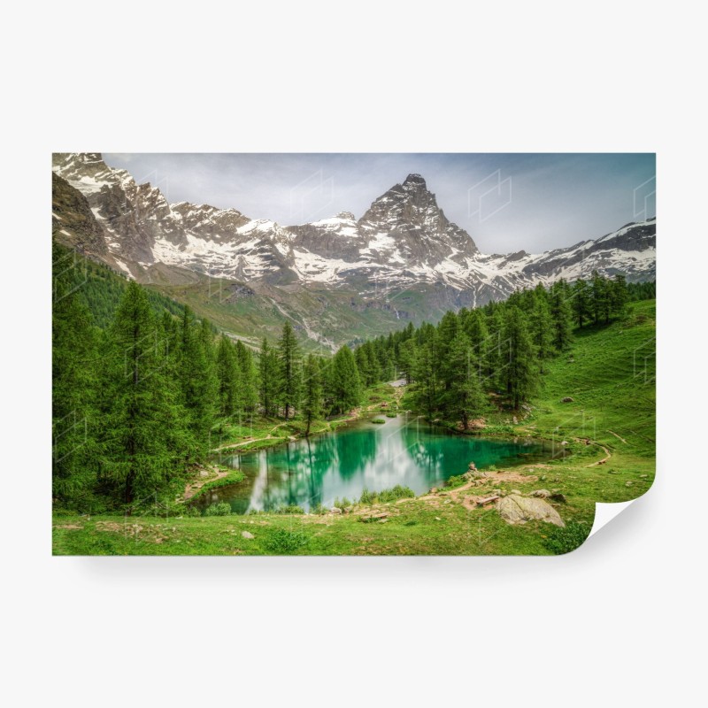 Carta da parati panorama alpino del Lago Blu a Cervinia