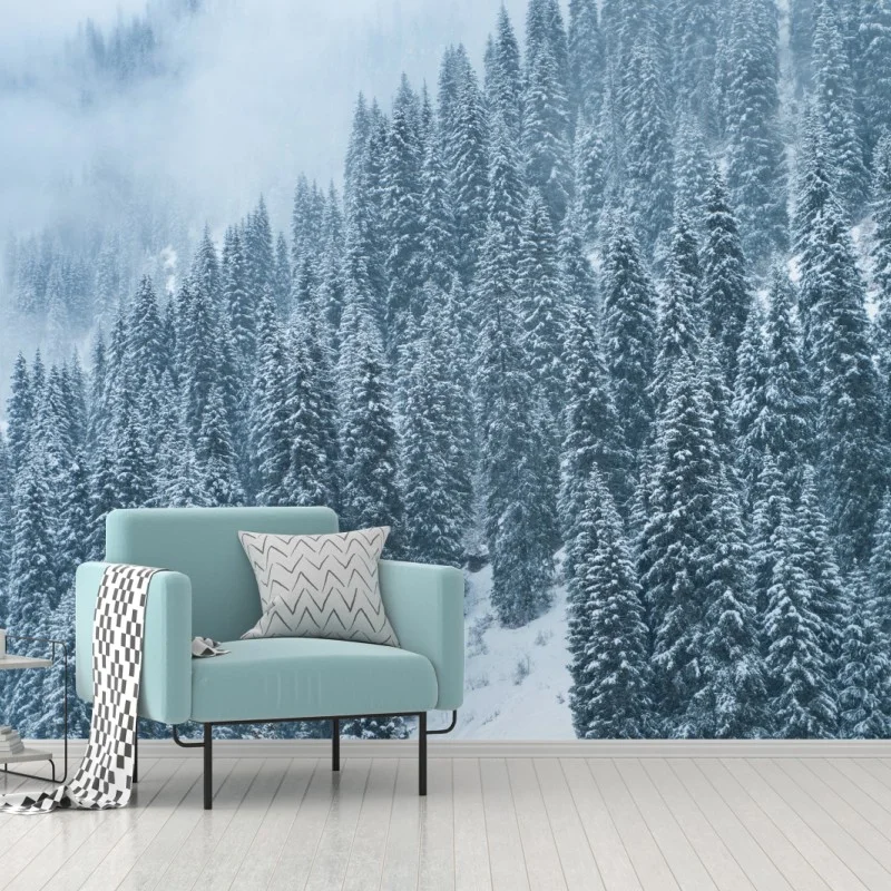 Carta da parati foresta di abeti sotto la neve