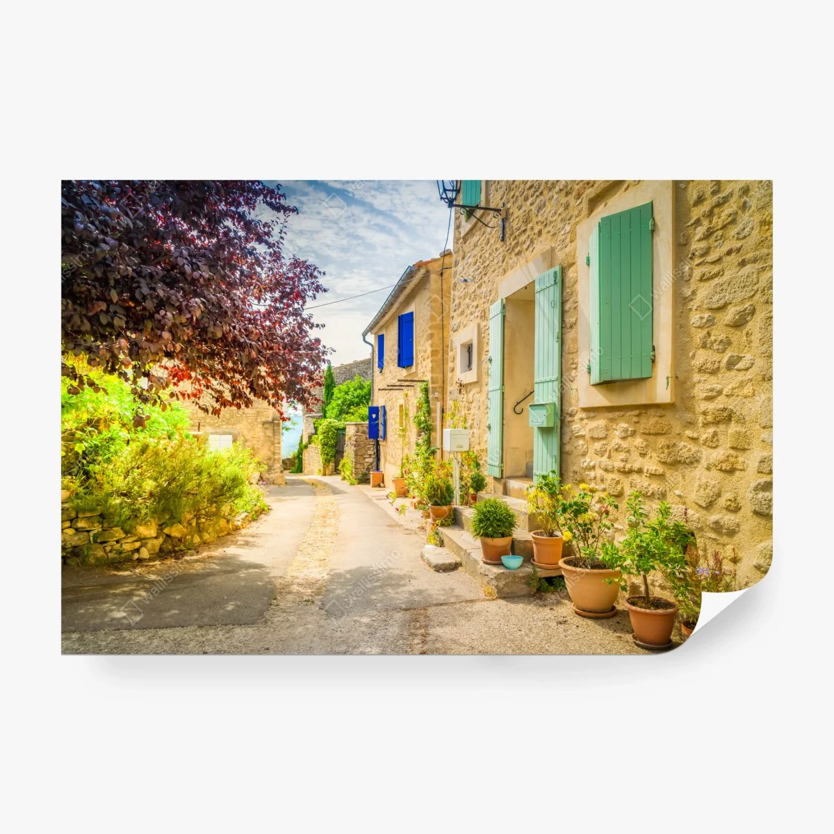 Carta da parati vicolo soleggiato con case in pietra • Wallissimo® Carta da parati vicolo soleggiato con case in pietra • Wallissimo®