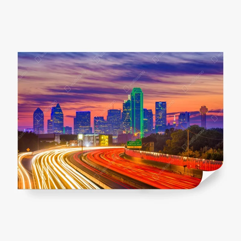 Carta da parati tramonto su Dallas: skyline e scie di luce