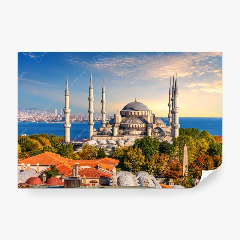 Carta da parati tramonto sulla Moschea Blu di Istanbul