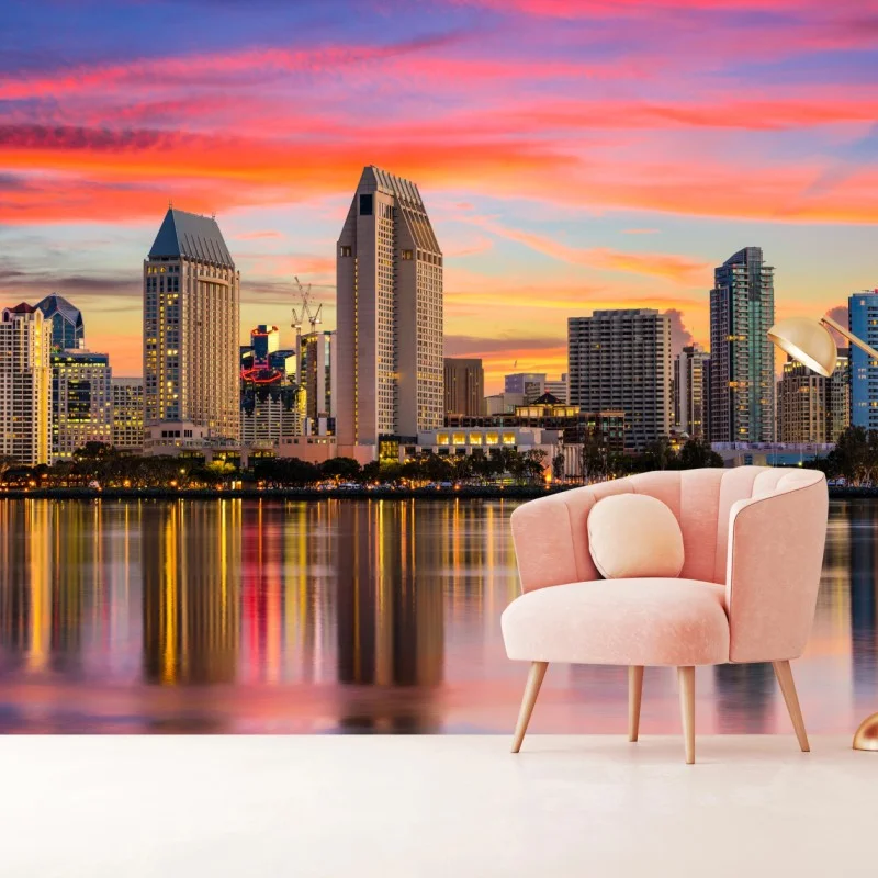 Carta da parati tramonto vibrante sullo skyline di San Diego