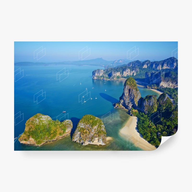 Carta da parati paesaggio costiero con scogliere e mare turchese